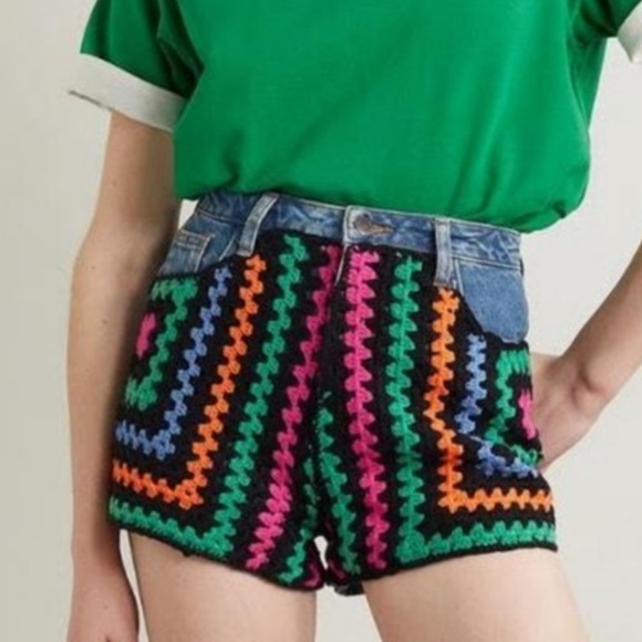 Farm Rio Colorful Crochet Denim Shorts - Picture 8 of 9